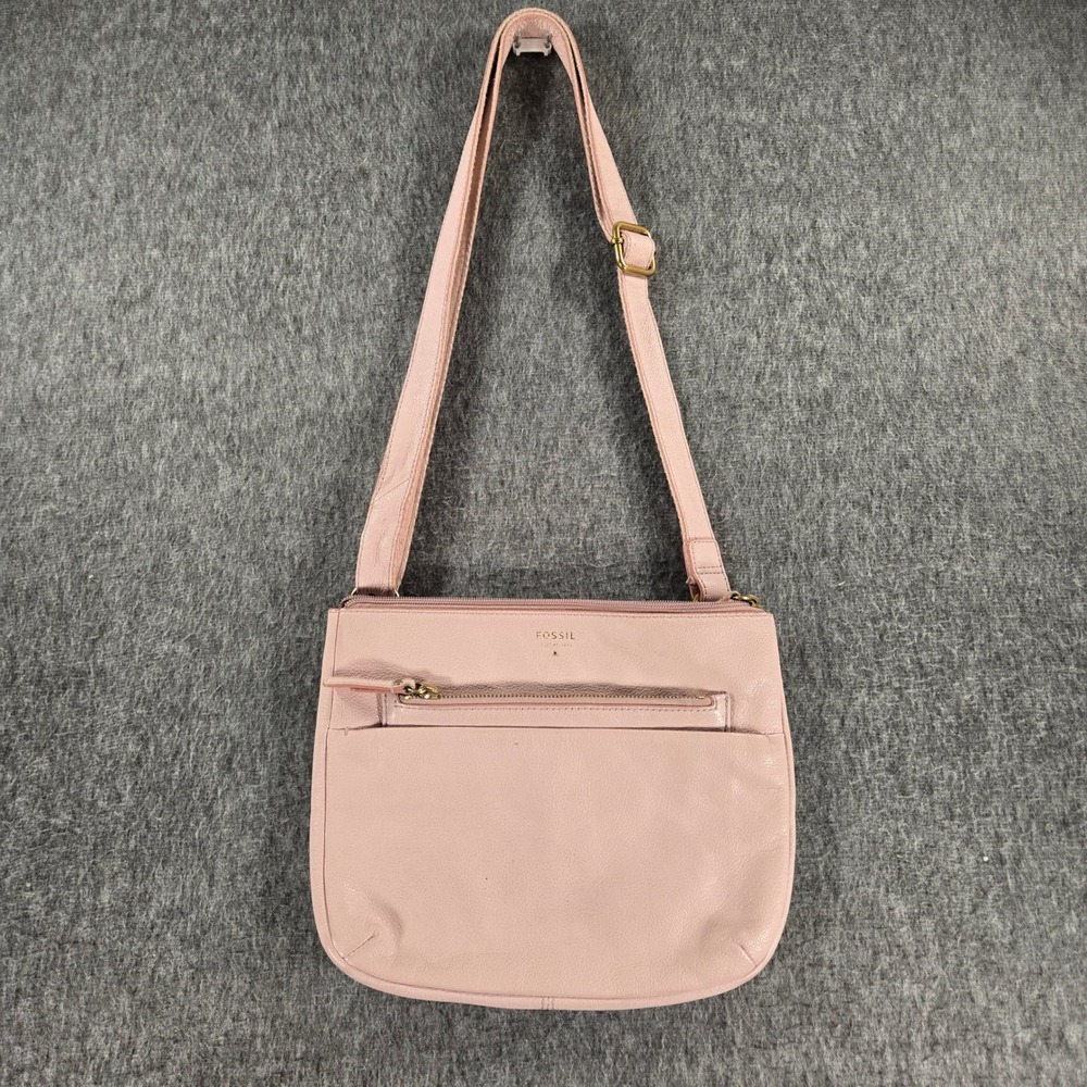 Fossil Crossbody Bag‎ Womens Pink Leather SHB1912 Multi Pocket Adjustable Strap